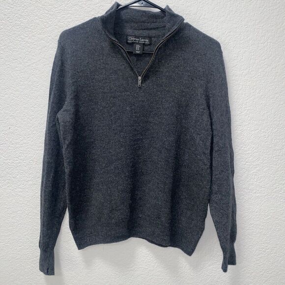 Christian Lacroix Sweaters - Christian Lacroix 100% Extra Fine Merino Wool Quarter Zip Gray Sweater Size Med